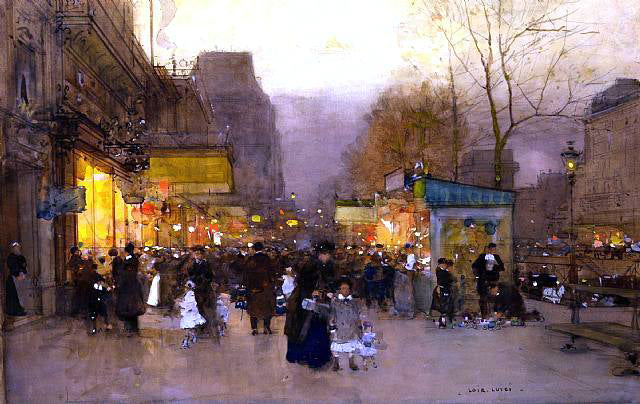 Luigi Loir Les baraques du jour de l'An, Paris, Porte Saint Martin - Hand Painted Oil Painting