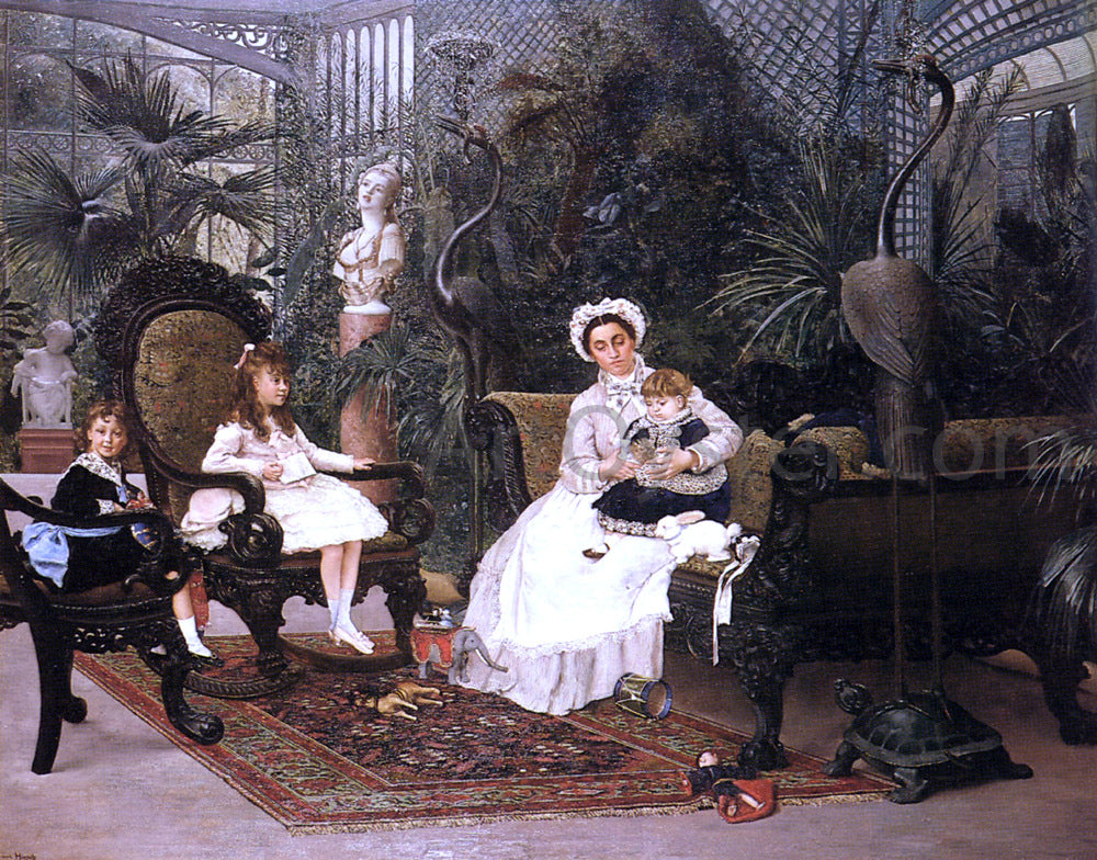 Alphonse Hirsch Les Enfants Camando dans le Jardin d'Hiver de leur Hotel Particulier - Hand Painted Oil Painting