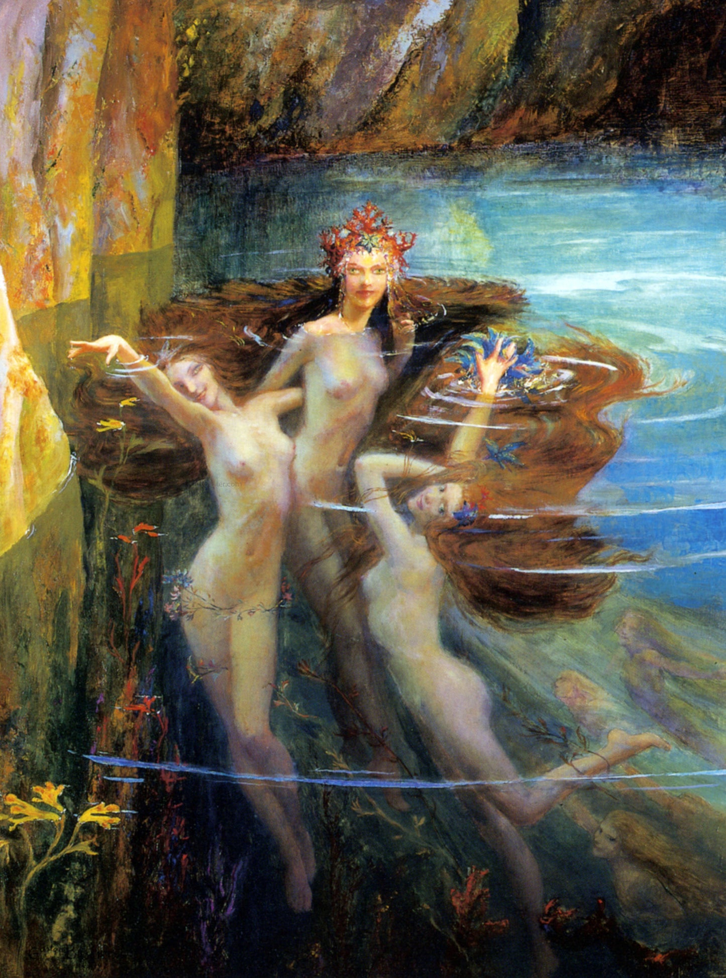 Gaston Bussiere Les Nereides - Hand Painted Oil Painting