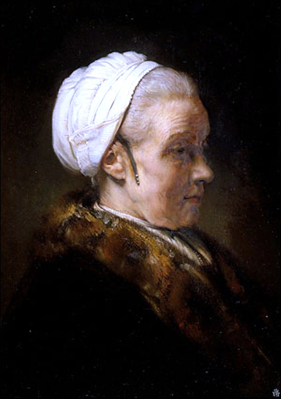 Rembrandt Van Rijn Lighting Study of an Elderly Woman in a White Cap - Hand Painted Oil Painting