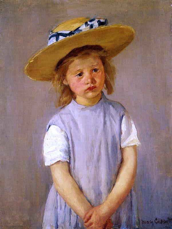 Mary Cassatt Little Girl in a Big Straw Hat and a Pinnafore - Hand Painted Oil Painting