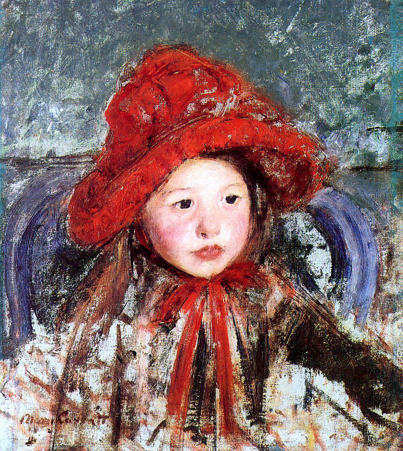Mary Cassatt Little Girl in a Large Red Hat - Hand Painted Oil Painting
