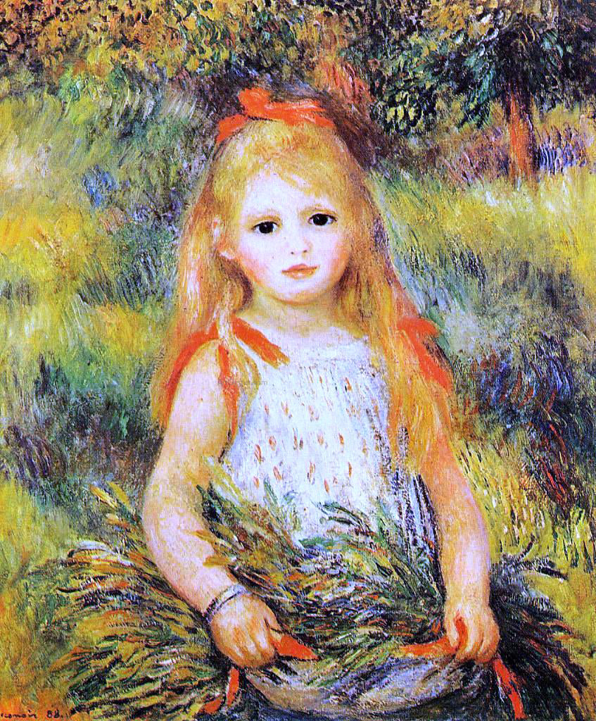 Pierre Auguste Renoir Little Girl with a Spray of Flowers - Hand Painted Oil Painting