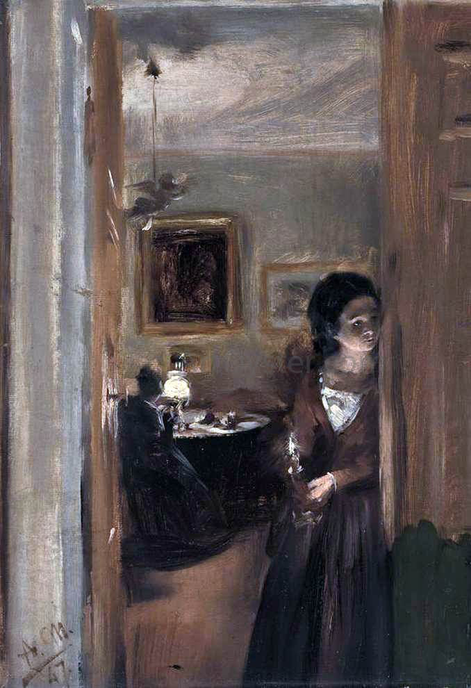Adolph Von Menzel Living-Room with the Artist's Sister - Hand Painted Oil Painting