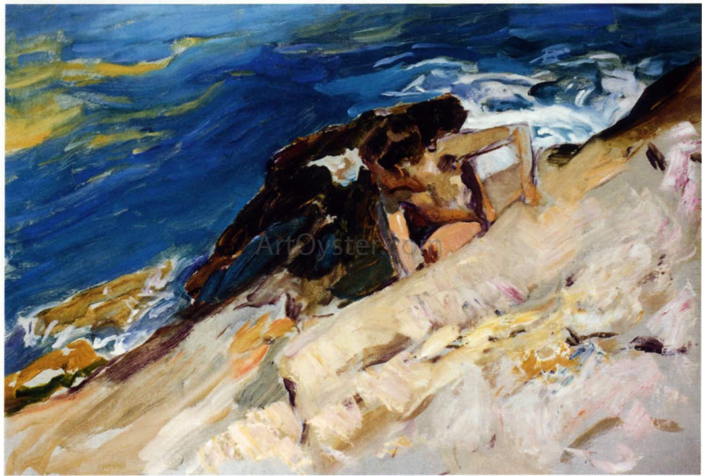 Joaquin Sorolla Y Bastida Looking for Crabs Among the Rocks, Javea - Hand Painted Oil Painting