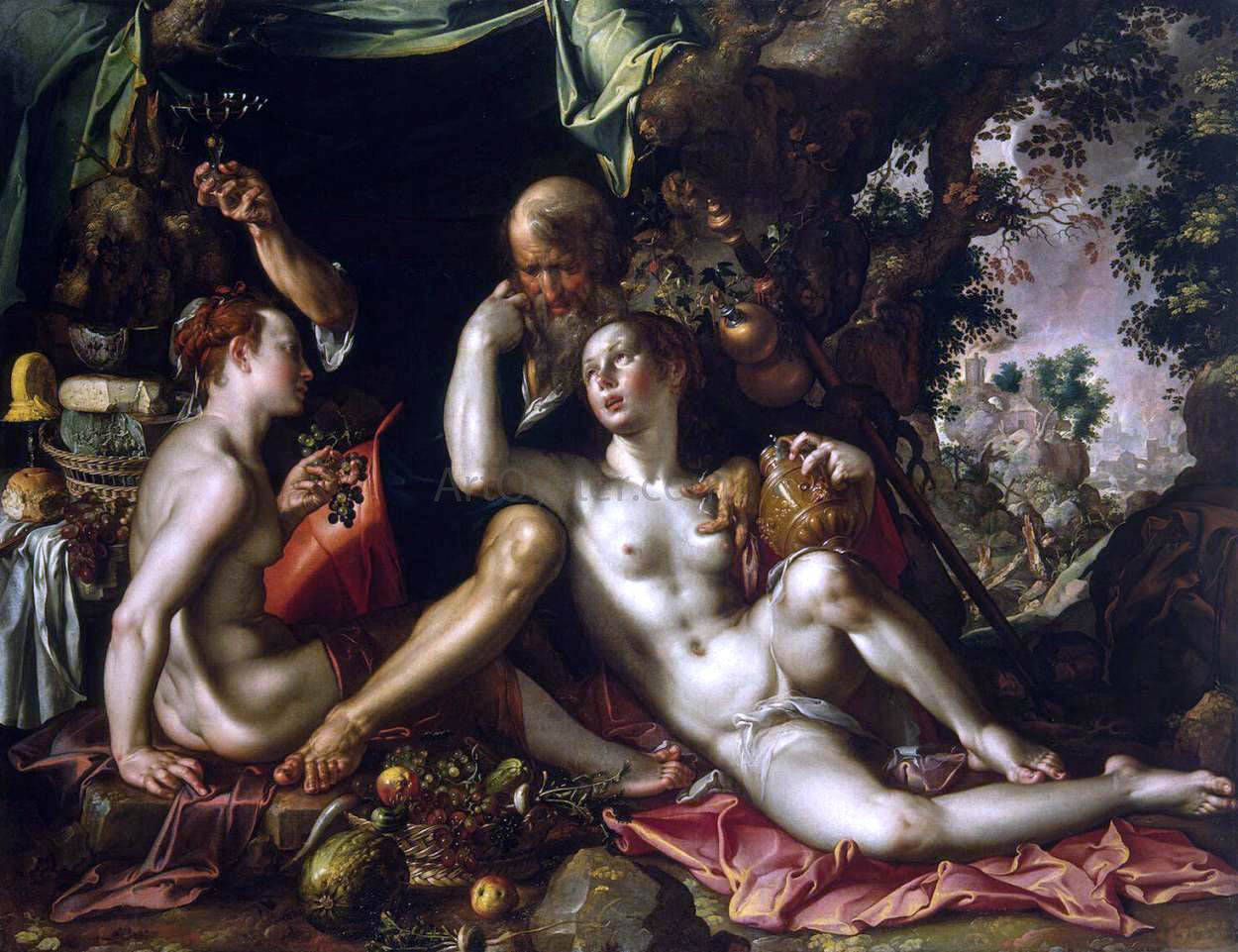 Joachim Wtewael Lot and his Daughters - Hand Painted Oil Painting