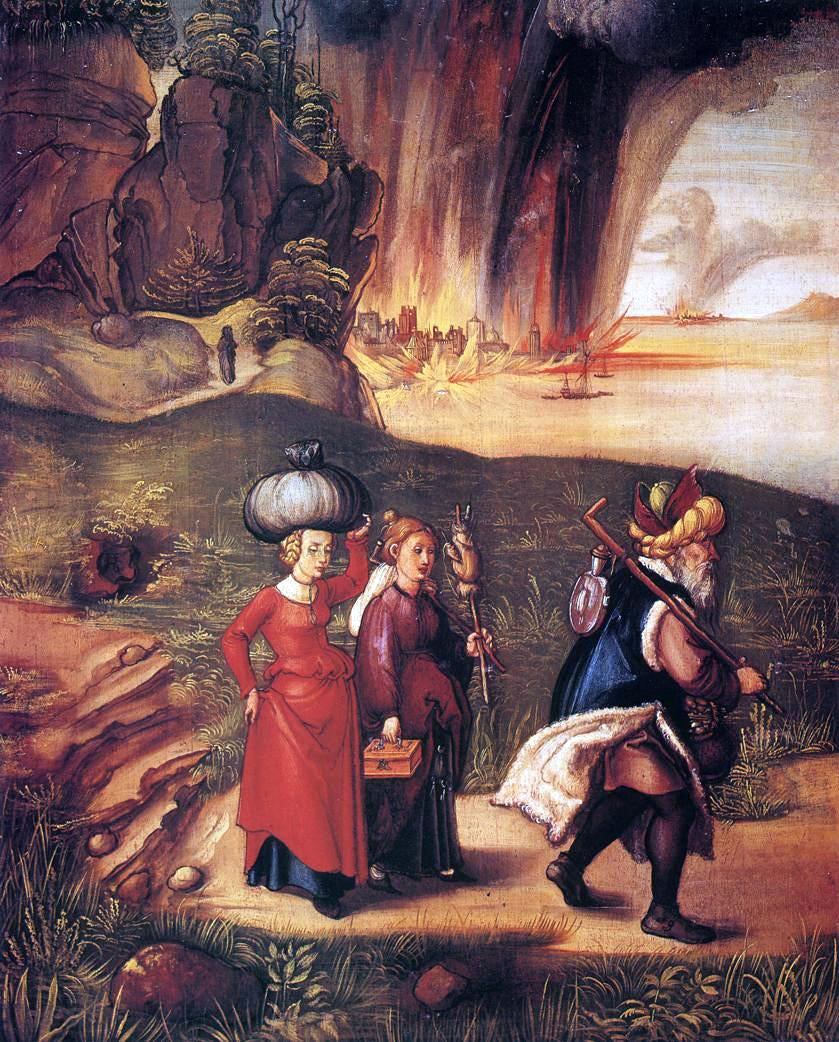 Albrecht Durer Lot Fleeing with his Daughters from Sodom - Hand Painted Oil Painting