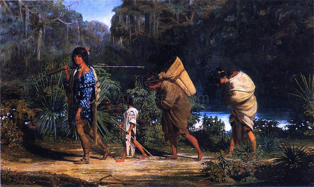 Alfred Boisseau Louisiana Indians Walking Along a Bayou - Hand Painted Oil Painting