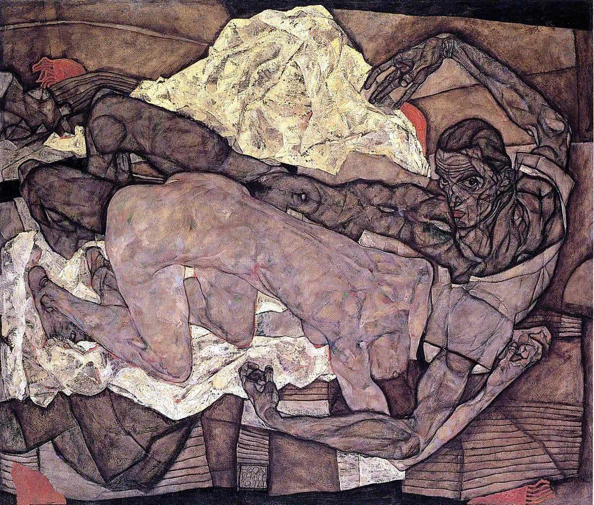Egon Schiele Lovers: Man and Woman I - Hand Painted Oil Painting
