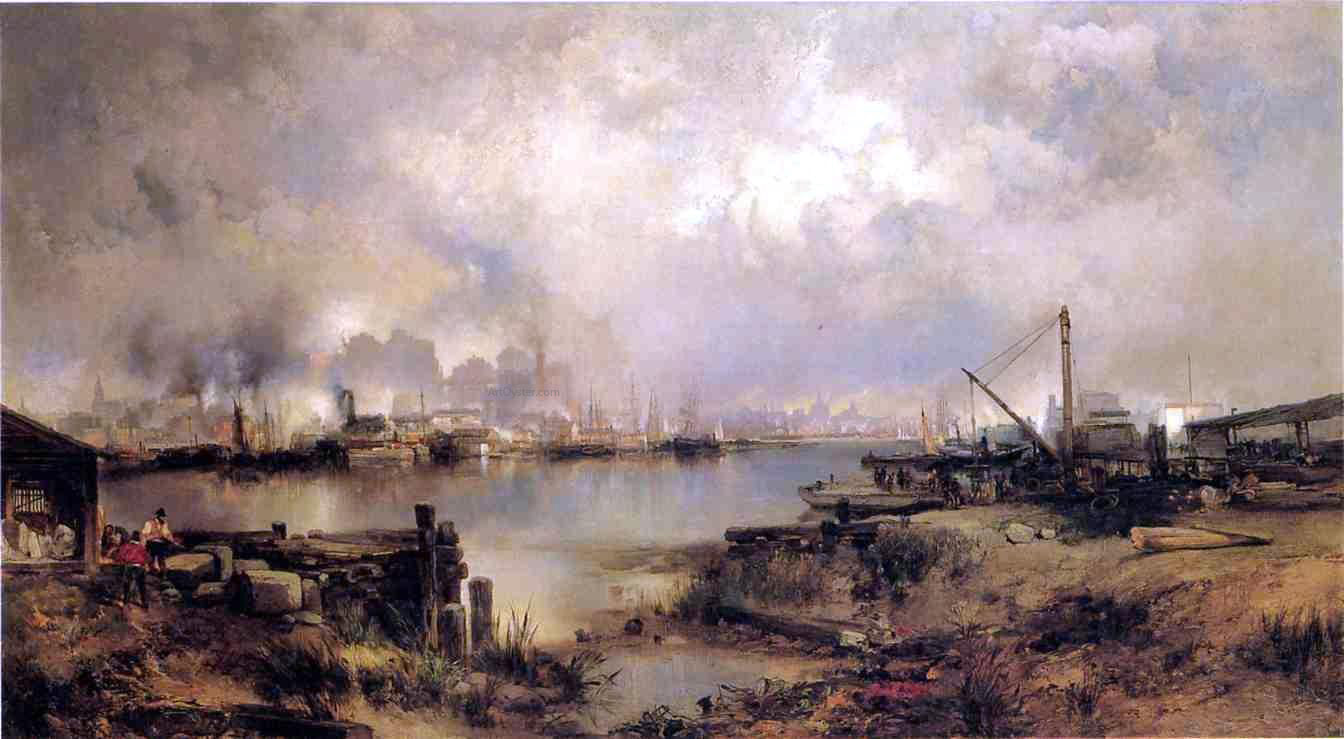 Thomas Moran Lower Manhattan from Communipaw, New Jersey - Hand Painted Oil Painting