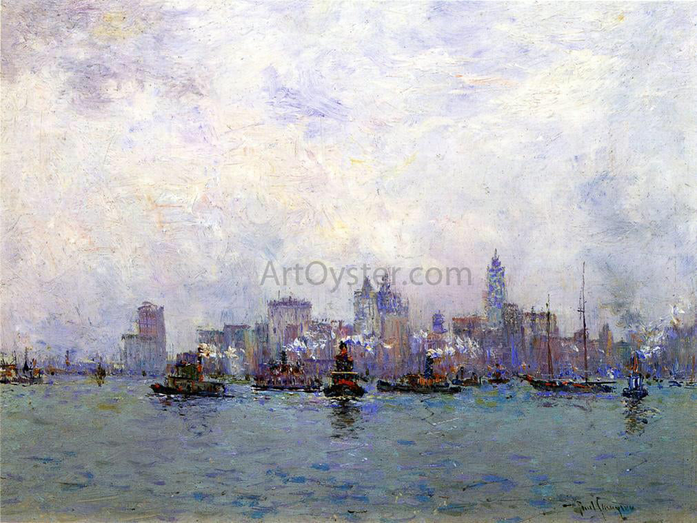 Paul Sawyier Lower New York from Grace & Co.'s Pier - Hand Painted Oil Painting