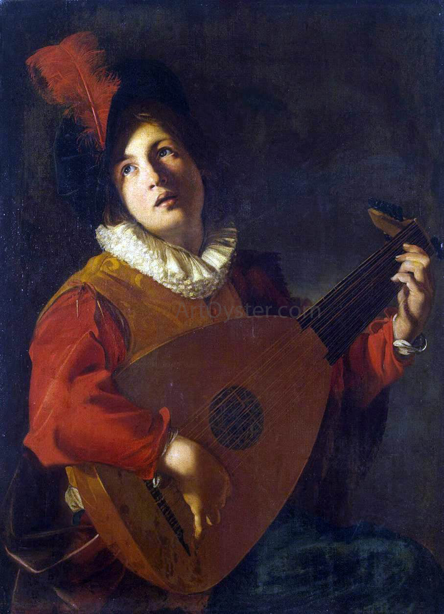 Nicolas Tournier Lute Player - Hand Painted Oil Painting