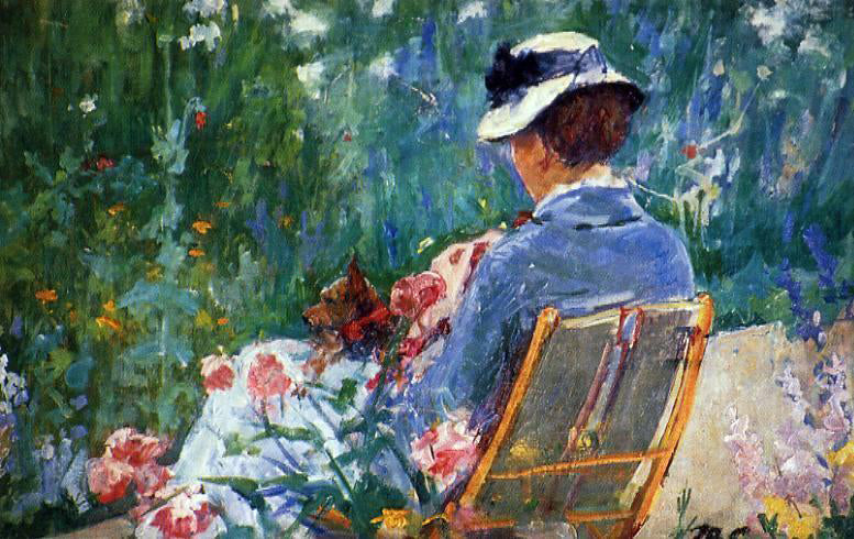 Mary Cassatt Lydia Seated in the Garden with a Dog in Her Lap - Hand Painted Oil Painting