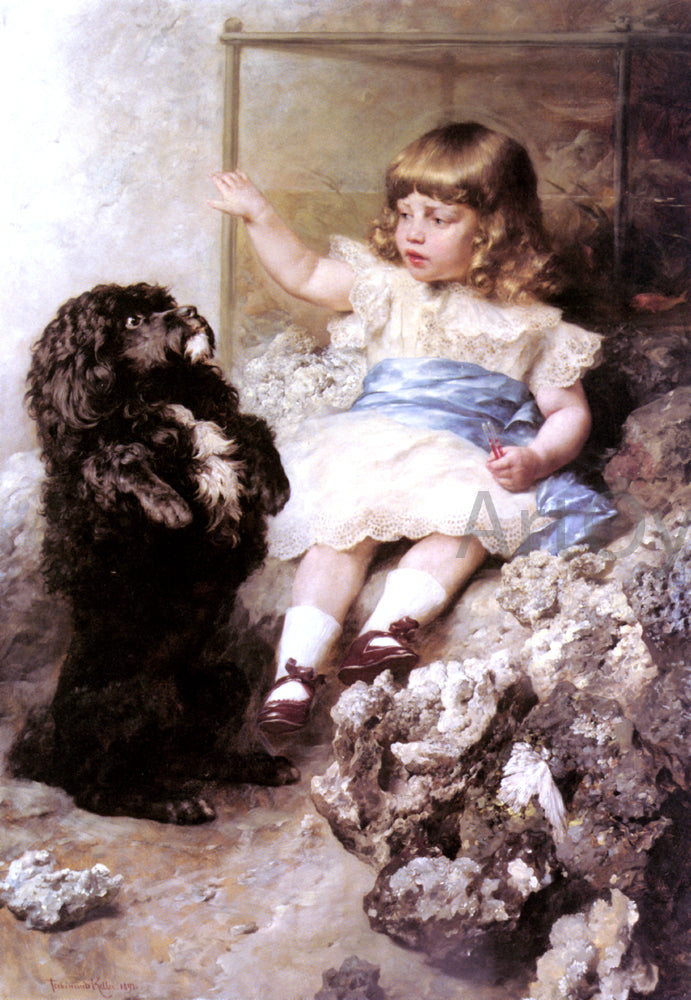 Ferdinand Keller Mach Mennchen' - Hand Painted Oil Painting