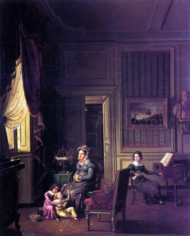  Michel Philibert Genod Madame de Vaugelas, Marquise de Marniolas and Her Children in an Interior - Hand Painted Oil Painting