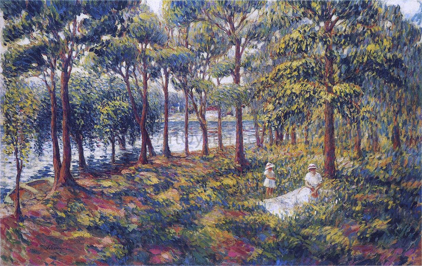 Henri Lebasque Madame Lebasque and Daughter by the Marne - Hand Painted Oil Painting