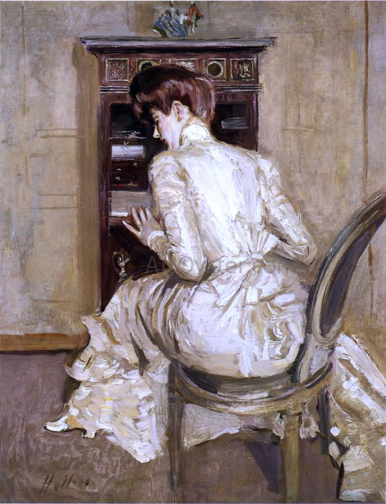 Paul Cesar Helleu Madame Paul Helleu Seated at Her Secretaire, Seen from the Back - Hand Painted Oil Painting