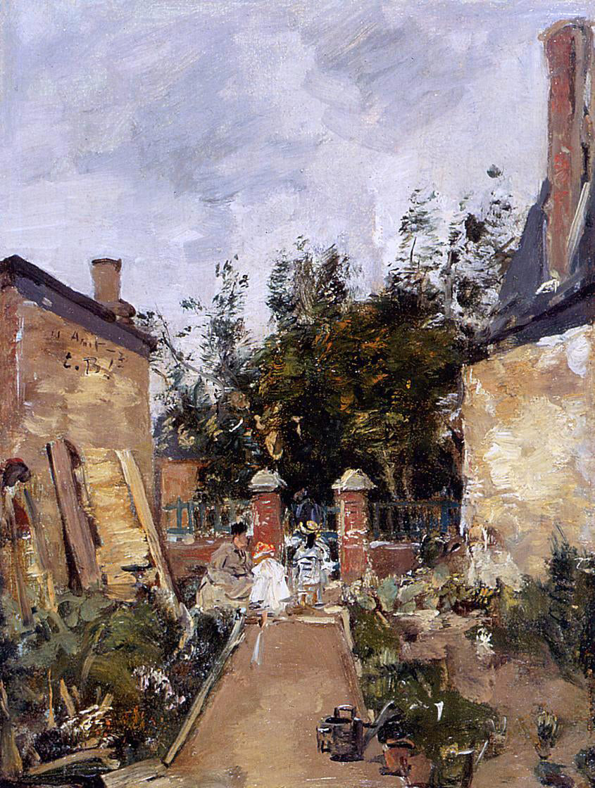 Eugene-Louis Boudin Madame S with Her Children in Their Garden at Trouville - Hand Painted Oil Painting