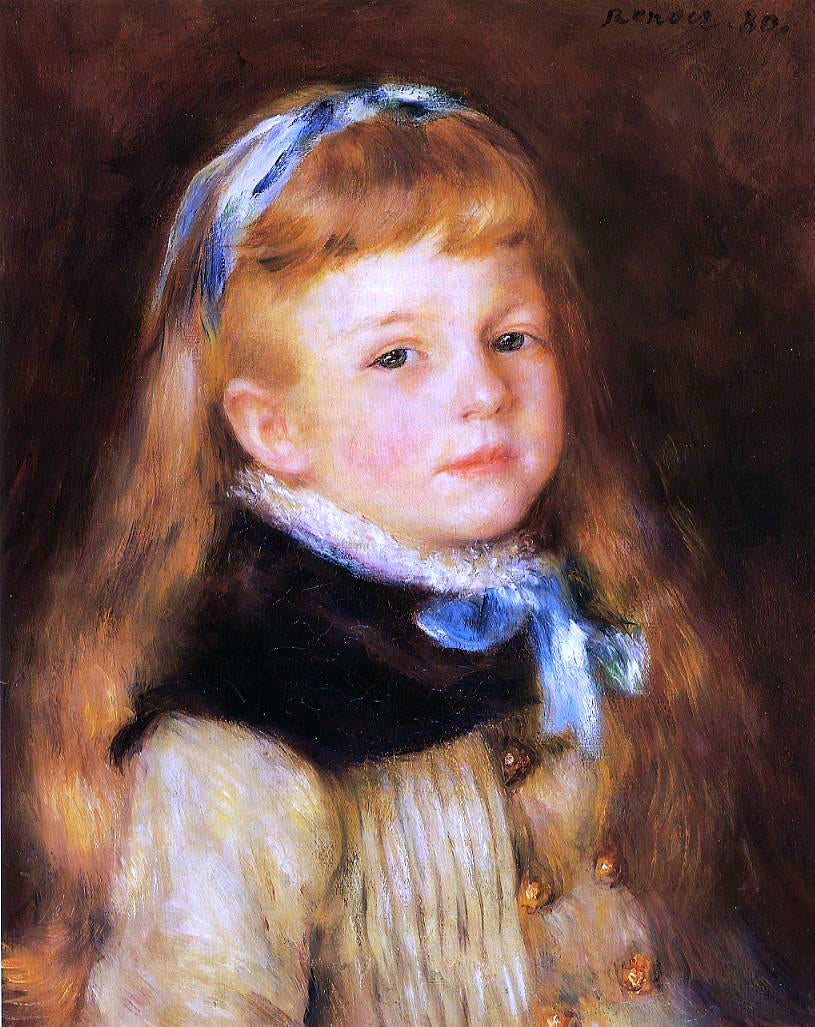 Pierre Auguste Renoir Mademoiselle Grimprel in a Blue Ribbon - Hand Painted Oil Painting