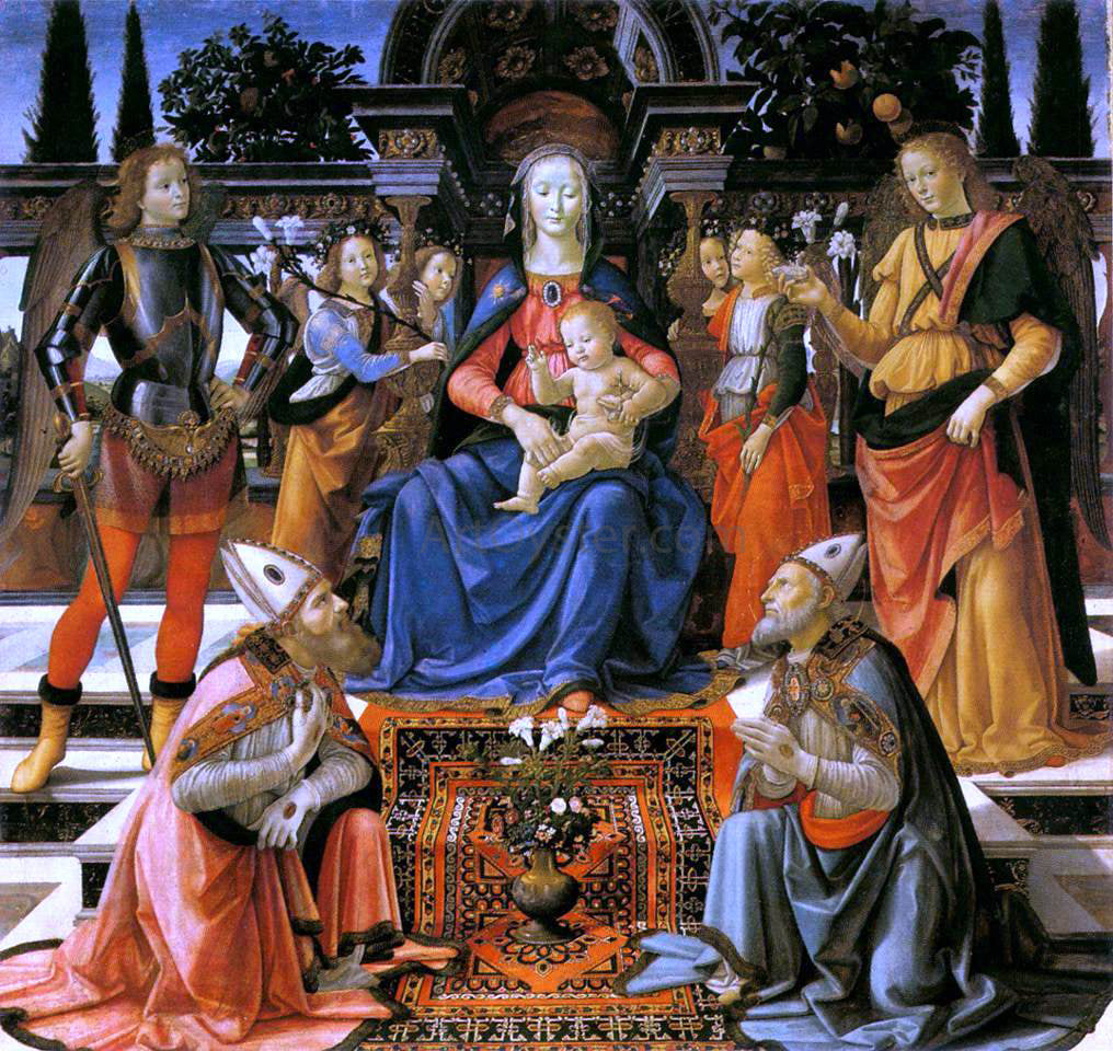 Domenico Ghirlandaio Madonna and Child Enthroned with Saints - Hand Painted Oil Painting