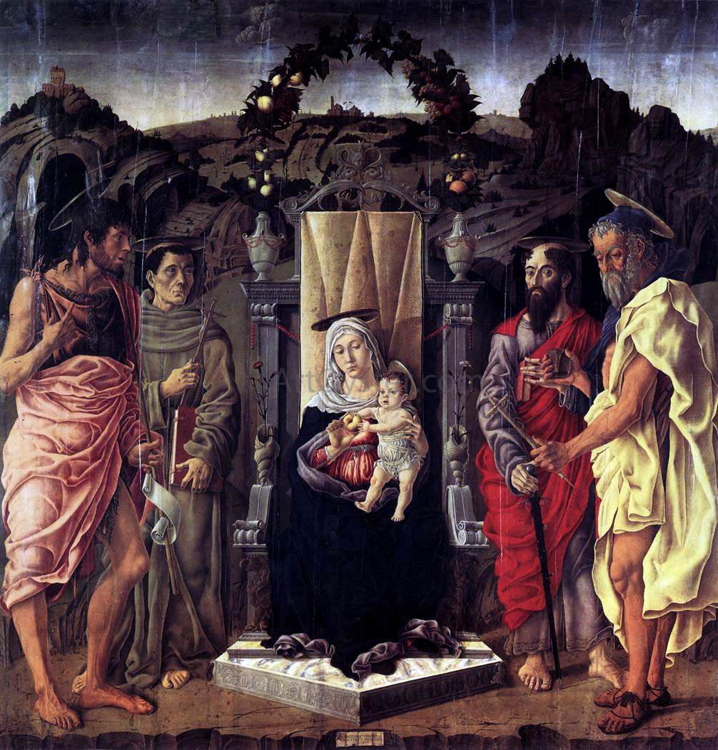  Marco Zoppo Madonna and Child Enthroned with Saints - Hand Painted Oil Painting