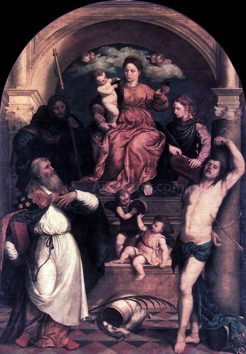 Paris Bordone Madonna and Child with Saints - Hand Painted Oil Painting