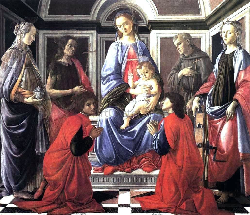  Sandro Botticelli Madonna and Child with Six Saints (Sant'Ambrogio Altarpiece) - Hand Painted Oil Painting