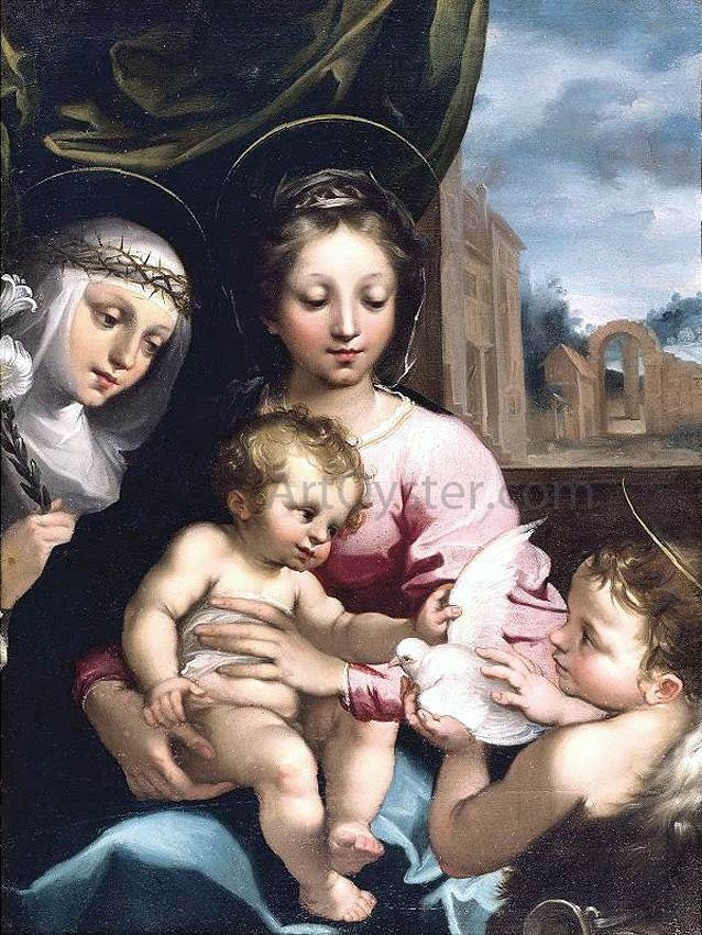  Rutilio Manetti Madonna and Child with the Infant St John the Baptist and St Catherine of Siena - Hand Painted Oil Painting