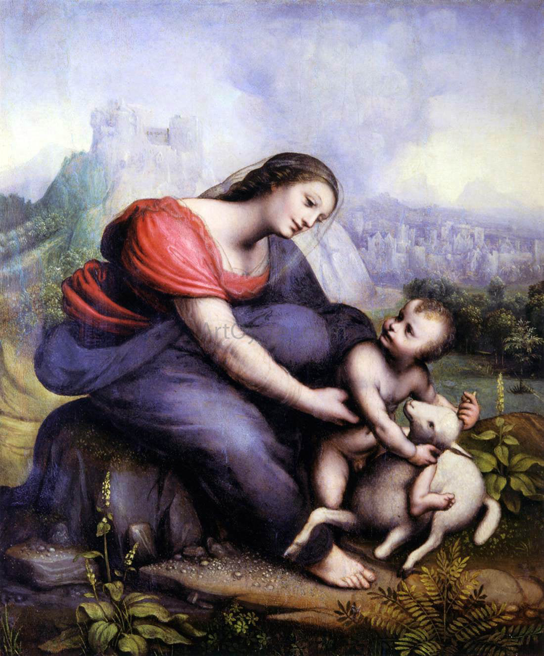 Cesare Da Sesto Madonna and Child with the Lamb of God - Hand Painted Oil Painting