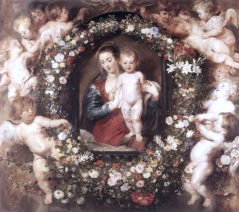  Peter Paul Rubens Madonna in Floral Wreath - Hand Painted Oil Painting