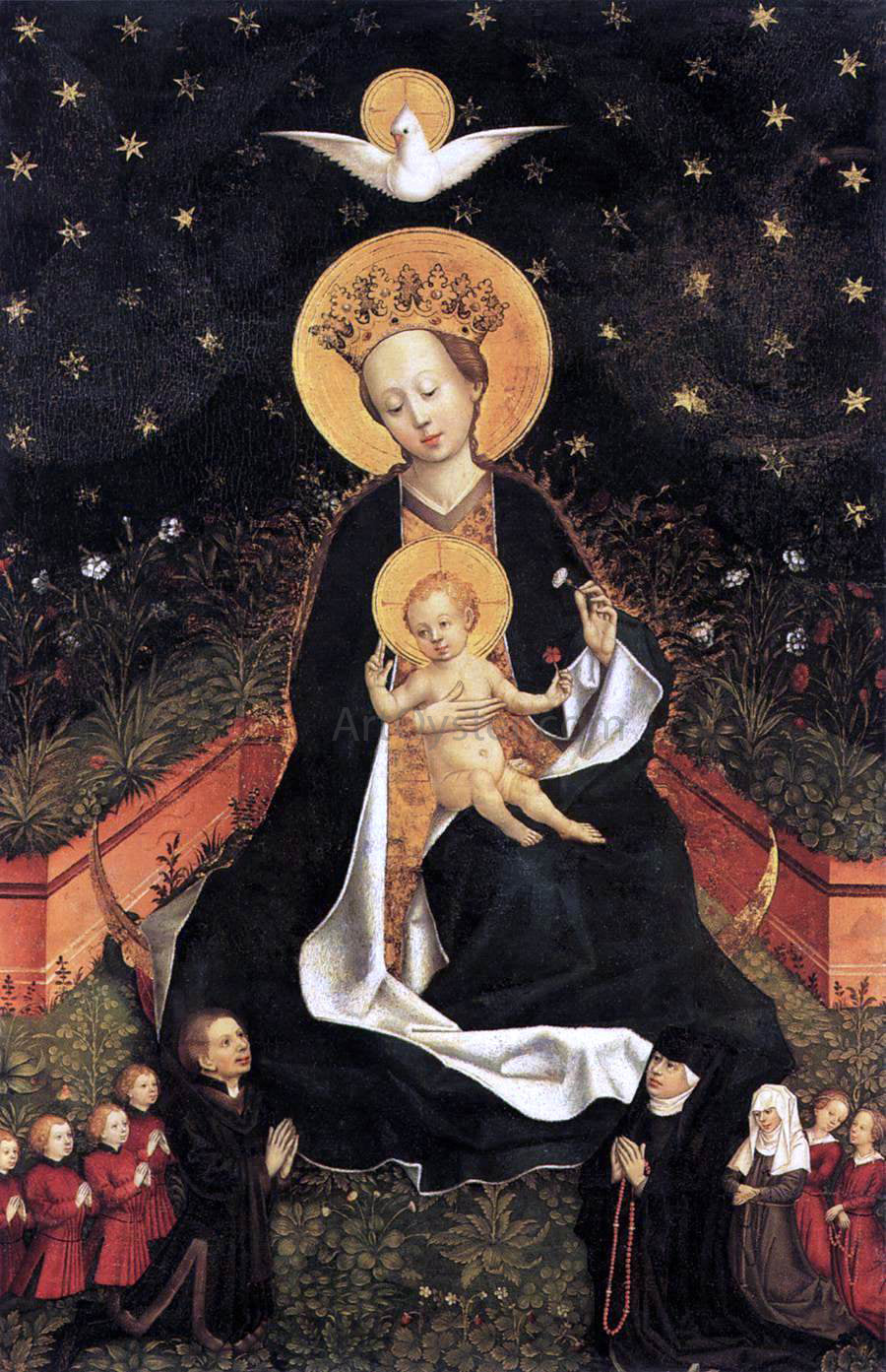 Painters (2) Masters Madonna on a Crescent Moon in Hortus Conclusus - Hand Painted Oil Painting