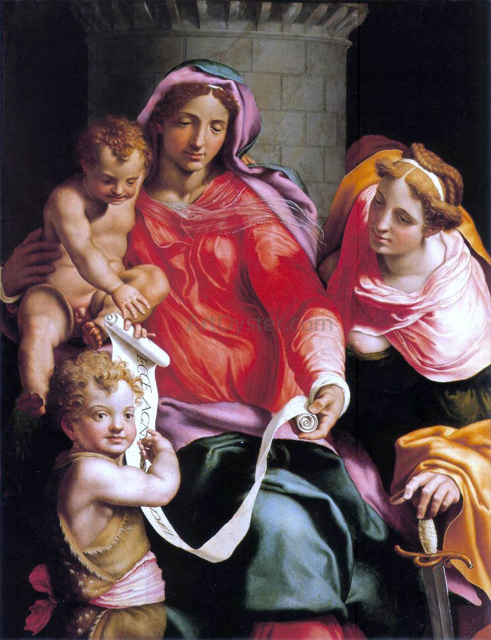 Daniele Da volterra Madonna with Child, Sts Giovannino and Barbara - Hand Painted Oil Painting