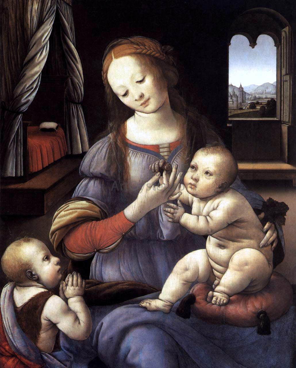 Lorenzo Di Credi Madonna with the Christ Child and St John the Baptist - Hand Painted Oil Painting