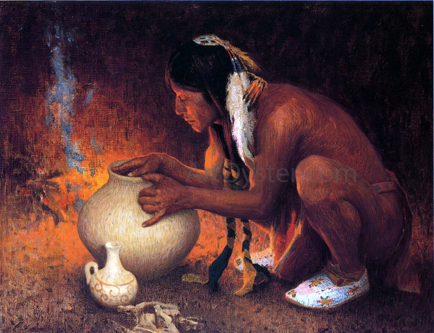 E Irving Couse Making Pottery - Hand Painted Oil Painting