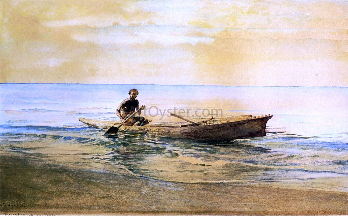 John La Farge Man in Canoe, Samoa - Hand Painted Oil Painting