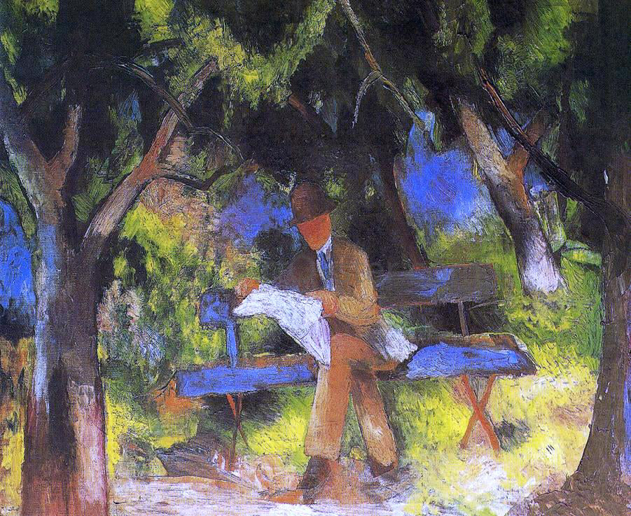 August Macke Man Reading in a Park - Hand Painted Oil Painting