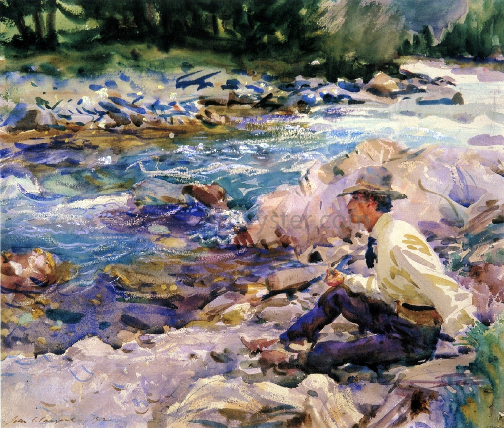 John Singer Sargent Man Seated by a Stream - Hand Painted Oil Painting