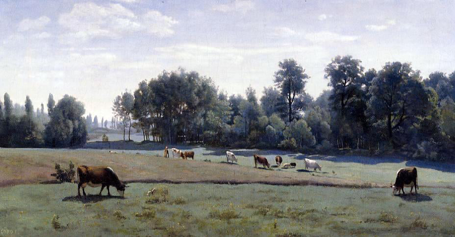 Jean-Baptiste-Camille Corot Marcoussis - Cows Grazing - Hand Painted Oil Painting
