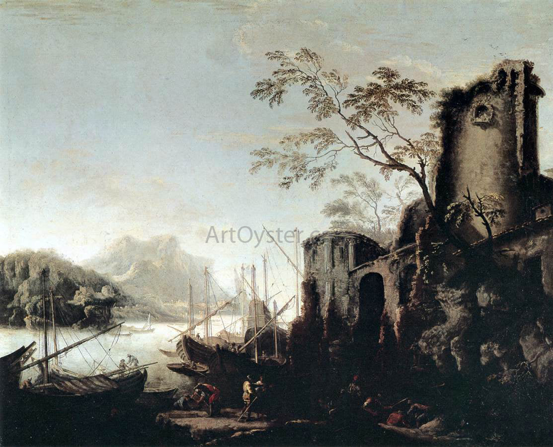  Salvator Rosa Marine Landscape with Towers - Hand Painted Oil Painting