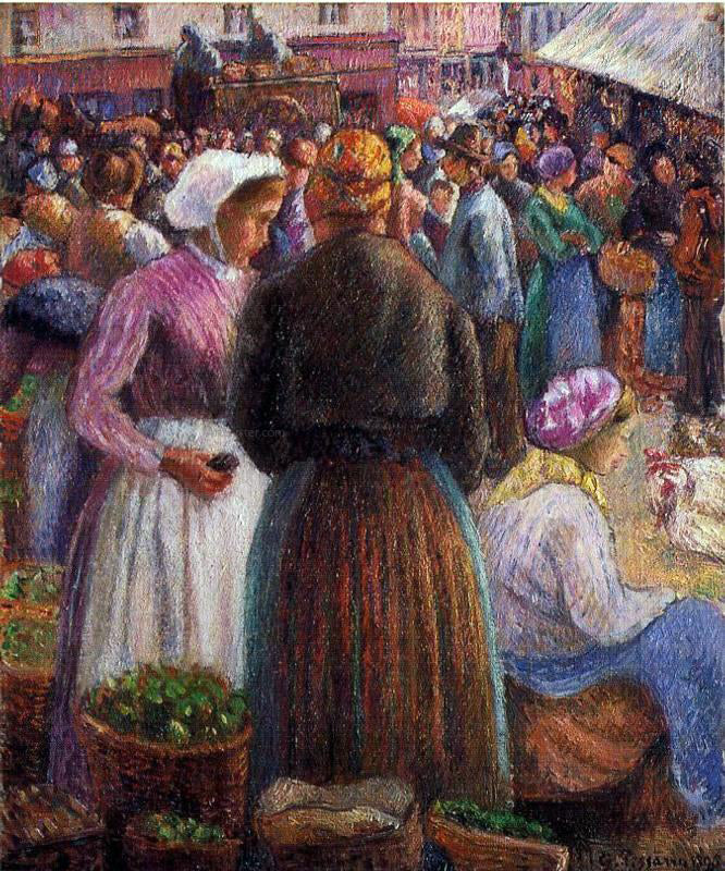 Camille Pissarro Market at Pontoise - Hand Painted Oil Painting