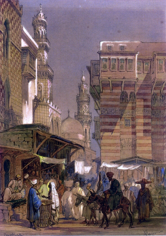 Count Amadeo Preziosi Market Day on the Mu'izz id-Din li-Lah, Old Cairo - Hand Painted Oil Painting