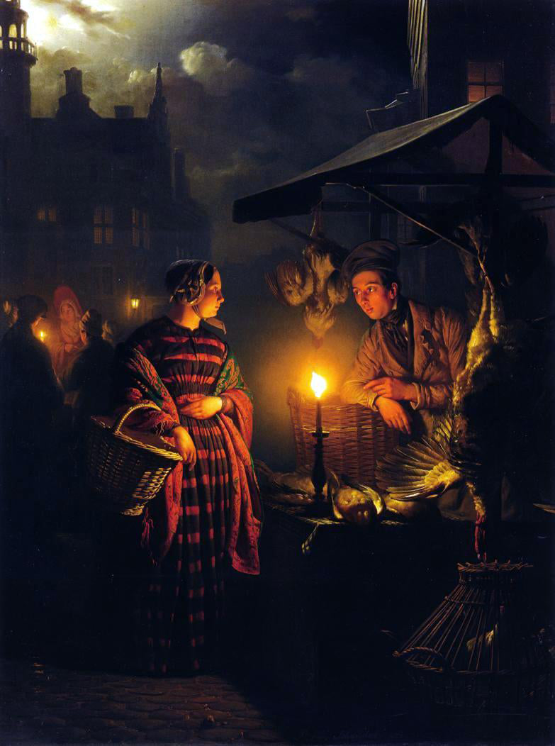 Petrus Van Schendel Market Place by Candlelight - Hand Painted Oil Painting