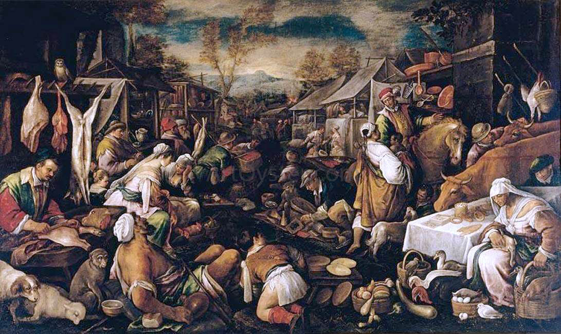 Francesco Bassano Market Scene - Hand Painted Oil Painting