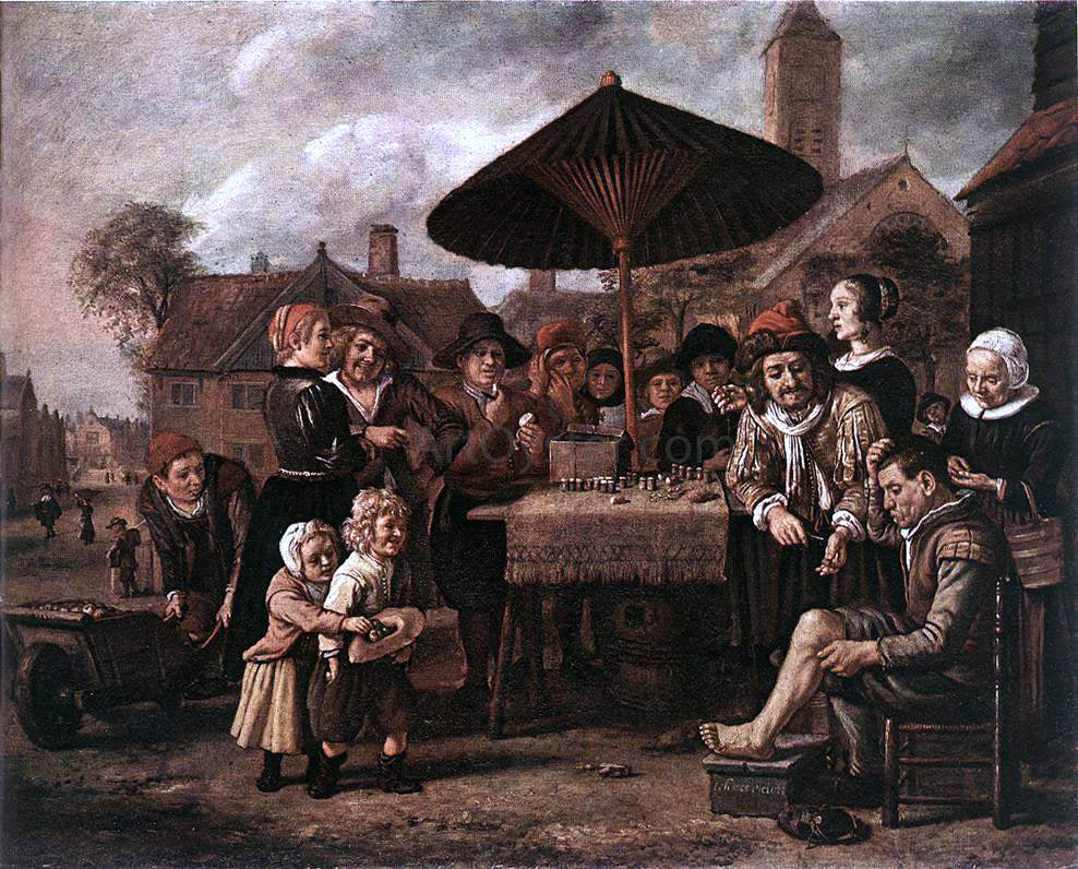 Jan Victors Market Scene with a Quack at his Stall - Hand Painted Oil Painting