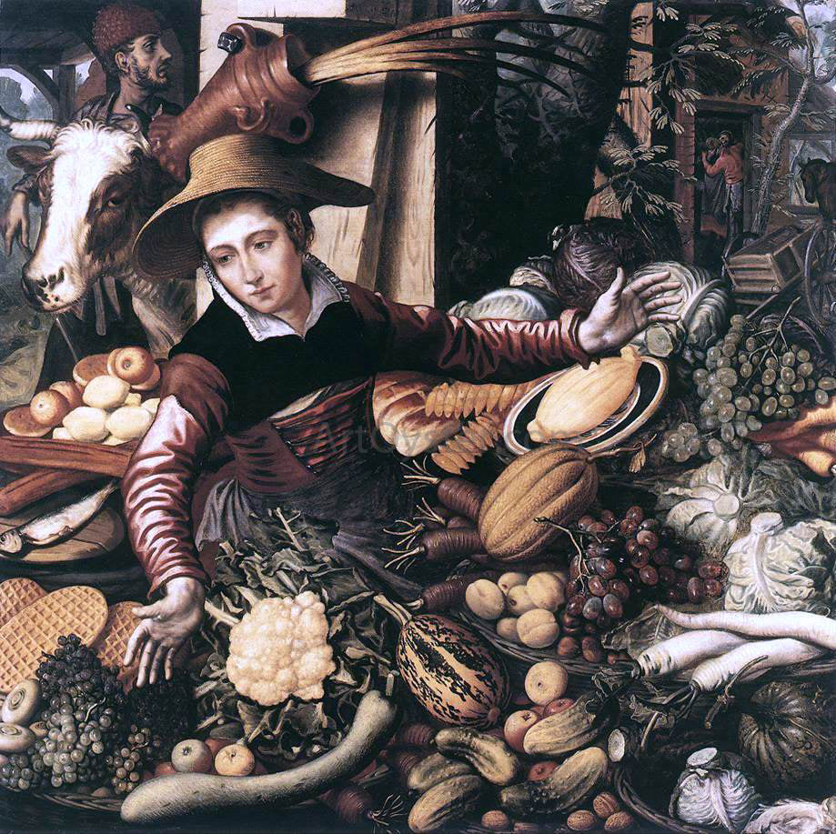 Pieter Aertsen Market Woman with Vegetable Stall - Hand Painted Oil Painting