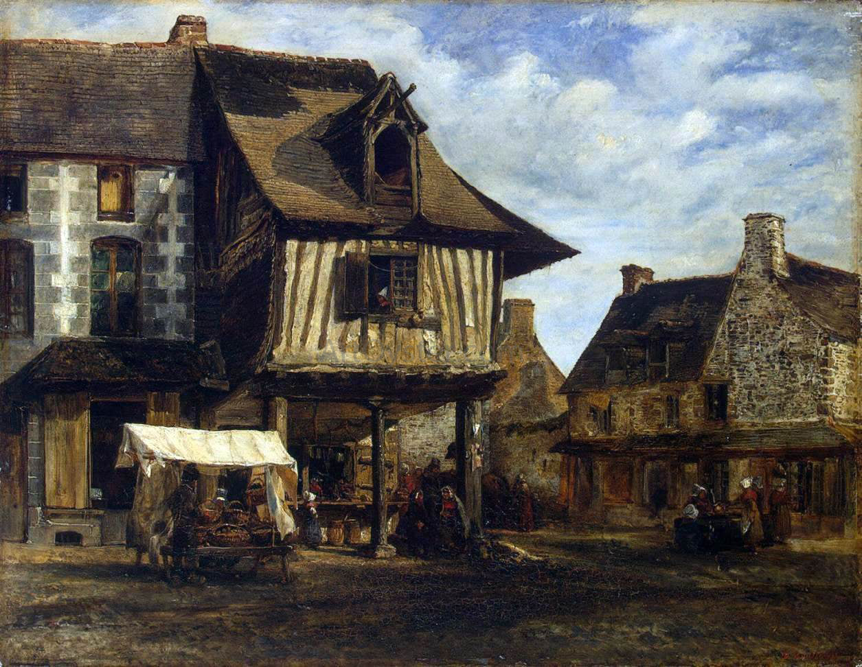 Theodore Rousseau Market-Place in Normandy - Hand Painted Oil Painting