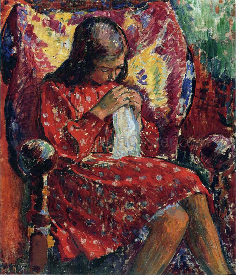 Henri Lebasque Marthe Sewing - Hand Painted Oil Painting