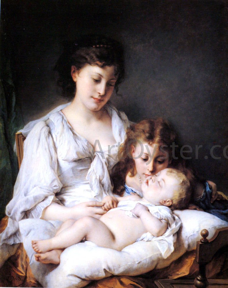 Adolphe Jourdan Maternal Affection - Hand Painted Oil Painting