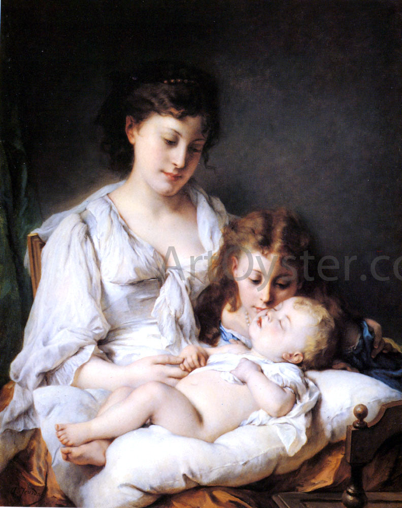 Adolphe Jourdan Maternal Affection - Hand Painted Oil Painting