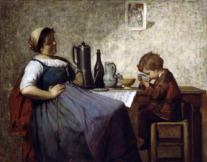 Adolf Von Becker Maternal Joy - Hand Painted Oil Painting